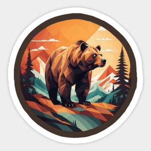 Geometric Bear In Mountain Forest Sticker